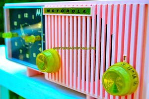 SOLD! - Aug 7, 2017 - CHERRY BLOSSOM PINK Mid Century Retro Vintage Antique Motorola 1959 Model 5C12P Clock Radio Tube AM Clock Radio vErY pInK! - [product_type} - Motorola - Retro Radio Farm
