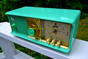 SOLD! - Dec. 8, 2017 - SEA GREEN Mid Century Retro Antique Jetsons 1957 Motorola 57CC Tube AM Clock Radio Totally Restored! - [product_type} - Motorola - Retro Radio Farm
