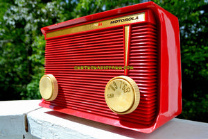 SOLD! - Nov 17, 2017 - BLUETOOTH MP3 READY - APPLE RED Retro Vintage 1959 Motorola Model A1R-15 Tube AM Clock Radio Totally Restored! - [product_type} - Motorola - Retro Radio Farm