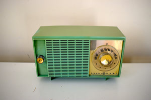 Bluetooth Ready to Go - 1959 Leaf Green General Electric Model T-129 AM Vacuum Tube Clock Radio Sounds Great!