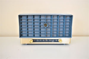 スレート ブルーとグレー ヴィンテージ 1953 RCA Victor 6-XD-5 真空管ラジオ デュアル スピーカー サウンドも見た目も素晴らしい！