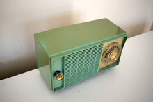 Load image into Gallery viewer, Bluetooth Ready to Go - 1959 Leaf Green General Electric Model T-129 AM Vacuum Tube Clock Radio Sounds Great!