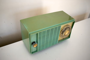 Bluetooth Ready to Go - 1959 Leaf Green General Electric Model T-129 AM Vacuum Tube Clock Radio Sounds Great!