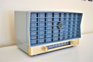 スレート ブルーとグレー ヴィンテージ 1953 RCA Victor 6-XD-5 真空管ラジオ デュアル スピーカー サウンドも見た目も素晴らしい！