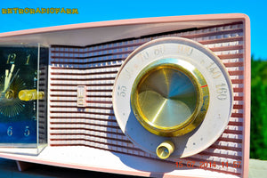 SOLD! - Aug 2, 2014 - MID-CENTURY MARVEL Pink Retro Jetsons Late 50's early 60's Motorola C23P Tube AM Clock Radio WORKS! - [product_type} - Motorola - Retro Radio Farm