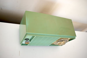 Bluetooth Ready to Go - 1959 Leaf Green General Electric Model T-129 AM Vacuum Tube Clock Radio Sounds Great!