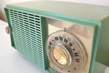 Load image into Gallery viewer, Bluetooth Ready to Go - 1959 Leaf Green General Electric Model T-129 AM Vacuum Tube Clock Radio Sounds Great!