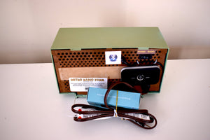 Bluetooth Ready to Go - 1959 Leaf Green General Electric Model T-129 AM Vacuum Tube Clock Radio Sounds Great!