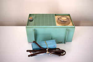 Bluetooth Ready to Go - 1959 Leaf Green General Electric Model T-129 AM Vacuum Tube Clock Radio Sounds Great!