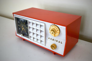 Fiesta Red White 1955 Admiral Model 5G45N AM Vacuum Tube Clock Radio Rare Colors Sounds Great!