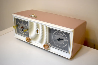 Sandalwood Tan and White 1960 Zenith Model C519L 'The Nocturne' AM Vacuum Tube Radio Looks Great Sounds Marvelous!