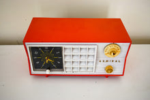 Load image into Gallery viewer, Fiesta Red White 1955 Admiral Model 5G45N AM Vacuum Tube Clock Radio Rare Colors Sounds Great!