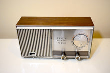 Load image into Gallery viewer, Walnut Wood Grain and White 1969 Zenith Model Z419L AM/FM Solid State Radio Original Box User Manual Sounds Groovy Man!