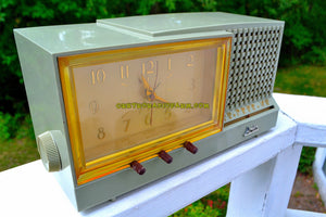 SOLD! - Dec 26, 2018 - Sage Green Mid Century Retro Vintage 1956 Arvin Model 957T AM Tube Clock Radio Works Great! - [product_type} - Arvin - Retro Radio Farm