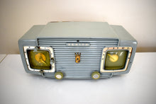Load image into Gallery viewer, Naval Gray 1957 Zenith Model A515F AM Vacuum Tube Radio Rare Color Sounds Fantastic!