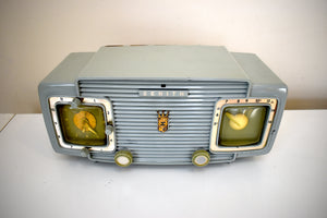 Naval Gray 1957 Zenith Model A515F AM Vacuum Tube Radio Rare Color Sounds Fantastic!