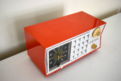 Fiesta Red White 1955 Admiral Model 5G45N AM Vacuum Tube Clock Radio Rare Colors Sounds Great!