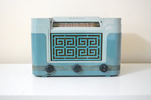 Pagoda Blue 1948 Westinghouse Model H-204 AM FM Bakelite Vacuum Tube Radio Loud Clear Stunning Good Looks!