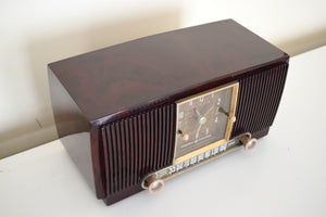 Elegant Brown Marbled 1955 General Electric Model 551 Vintage AM Vacuum Tube Clock Radio Sounds Great Looks Classy!