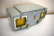 Load image into Gallery viewer, Naval Gray 1957 Zenith Model A515F AM Vacuum Tube Radio Rare Color Sounds Fantastic!