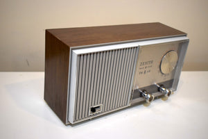 Walnut Wood Grain and White 1969 Zenith Model Z419L AM/FM Solid State Radio Original Box User Manual Sounds Groovy Man!