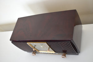 Elegant Brown Marbled 1955 General Electric Model 551 Vintage AM Vacuum Tube Clock Radio Sounds Great Looks Classy!