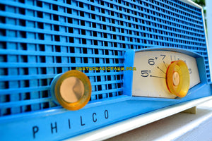 SOLD! - Jan 21, 2018 - TYROL Blue Metallic Mid Century Retro Antique 1961 Philco Model K821-124 Tube AM Radio Near Mint! - [product_type} - Philco - Retro Radio Farm
