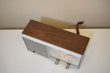 Load image into Gallery viewer, Walnut Wood Grain and White 1969 Zenith Model Z419L AM/FM Solid State Radio Original Box User Manual Sounds Groovy Man!