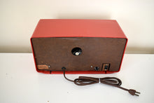 Load image into Gallery viewer, Cardinal Red Vintage 1955 Sylvania Model R598-18637 Vacuum Tube AM Radio Sounds Great Rare Working Panelescent Screen Wow!