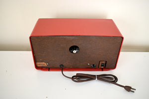 Cardinal Red Vintage 1955 Sylvania Model R598-18637 Vacuum Tube AM Radio Sounds Great Rare Working Panelescent Screen Wow!