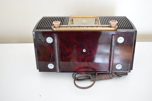 Elegant Brown Marbled 1955 General Electric Model 551 Vintage AM Vacuum Tube Clock Radio Sounds Great Looks Classy!