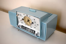 Charger l&#39;image dans la galerie, Sonic Blue Mid Century 1958 General Electric Model 913D Vacuum Tube AM Clock Radio Beauty Sounds Fantastic Rare Working Clock Light Wow!