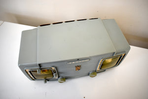 Naval Gray 1957 Zenith Model A515F AM Vacuum Tube Radio Rare Color Sounds Fantastic!