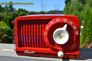 SOLD! - Aug 1, 2014 - CARDINAL RED Art Deco Retro Vintage 1952 Majestic AM Tube AM Radio WORKS! - [product_type} - Admiral - Retro Radio Farm