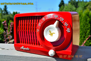 SOLD! - Aug 1, 2014 - CARDINAL RED Art Deco Retro Vintage 1952 Majestic AM Tube AM Radio WORKS!