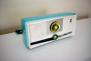 Aquamarine Turquoise and White 1959 Sylvania Model 5T17 Vacuum Tube AM Radio So Cute and Sounds Great!