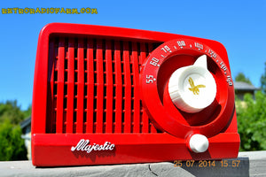 SOLD! - Aug 1, 2014 - CARDINAL RED Art Deco Retro Vintage 1952 Majestic AM Tube AM Radio WORKS! - [product_type} - Admiral - Retro Radio Farm