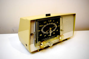 Goldenrod and White 1958 RCA Victor Model 1-C-5KE Vacuum Tube AM Clock Radio Sounds Looks Terrific!