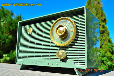 SOLD! - Oct 11, 2014 - OLIVE DRAB Retro Jetsons Vintage 1956 RCA Victor 6-X-5 Tube AM Radio WORKS!