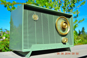 SOLD! - Oct 11, 2014 - OLIVE DRAB Retro Jetsons Vintage 1956 RCA Victor 6-X-5 Tube AM Radio WORKS! - [product_type} - RCA Victor - Retro Radio Farm