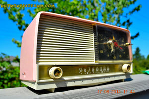 SOLD! - Oct 2, 2014 - POWDER PINK Retro Jetsons 1956 RCA Victor 8-C-7-FE Tube AM Clock Radio WORKS! - [product_type} - RCA Victor - Retro Radio Farm