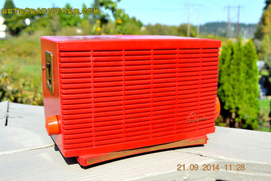 SOLD! - Dec 11, 2014 - WILD CHERRY Retro Jetsons Vintage 1955 Sylvania Model 1102 AM Tube Radio With Speakerphone!