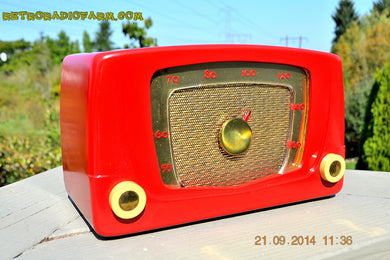 SOLD! - Sept 28, 2014 - CARDINAL RED Retro Vintage 1951 Silvertone Model 5 AM Tube Radio WORKS!