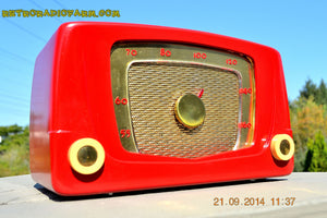 SOLD! - Sept 28, 2014 - CARDINAL RED Retro Vintage 1951 Silvertone Model 5 AM Tube Radio WORKS! - [product_type} - Silvertone - Retro Radio Farm
