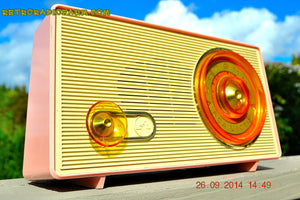 SOLD! - Sept 30, 2014 - POWDER PINK Retro Jetsons Vintage 1958 RCA 1-RA-43 AM Tube Radio WORKS! - [product_type} - RCA Victor - Retro Radio Farm