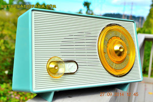SOLD! - Sept 28, 2014 - OCEAN TURQUOISE Retro Jetsons Vintage 1958 RCA 1-RA-45 AM Tube Radio WORKS! - [product_type} - RCA Victor - Retro Radio Farm