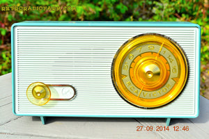 SOLD! - Sept 28, 2014 - OCEAN TURQUOISE Retro Jetsons Vintage 1958 RCA 1-RA-45 AM Tube Radio WORKS! - [product_type} - RCA Victor - Retro Radio Farm