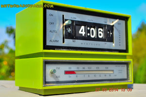 SOLD! - Dec 29, 2014 - GRASSHOPPER GREEN Retro Jetsons Vintage 1960's or 1970's Westclox AM/FM Solid State Clock Radio Alarm WORKS!