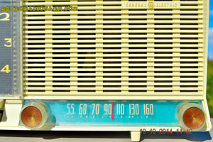 SOLD! - Dec 4, 2014 - AQUA and White Retro Jetsons Vintage 1958 General Electric C-451B AM Tube Clock Radio WORKS! - [product_type} - General Electric - Retro Radio Farm
