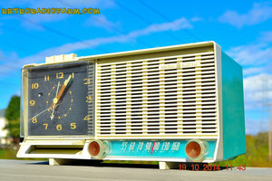 SOLD! - Dec 4, 2014 - AQUA and White Retro Jetsons Vintage 1958 General Electric C-451B AM Tube Clock Radio WORKS!